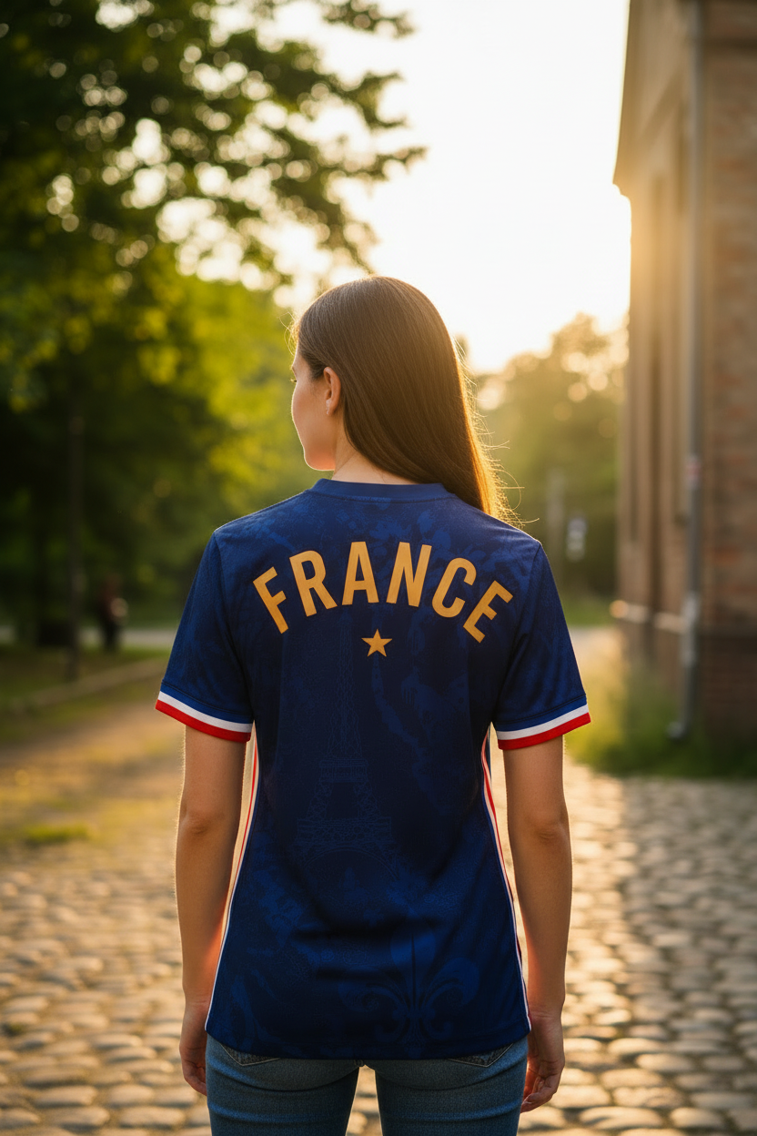 Femme de dos maillot France vertical rapproché